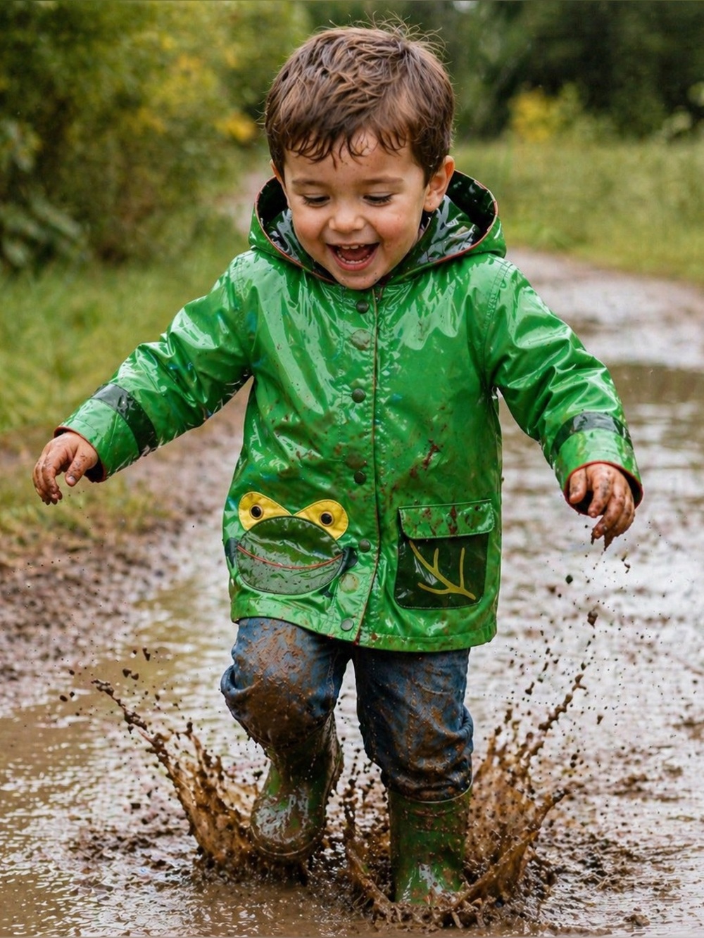 Yidorable Frog Raincoat 3T Green Hooded Rain Jacket Kids Waterproof‎ Coat
